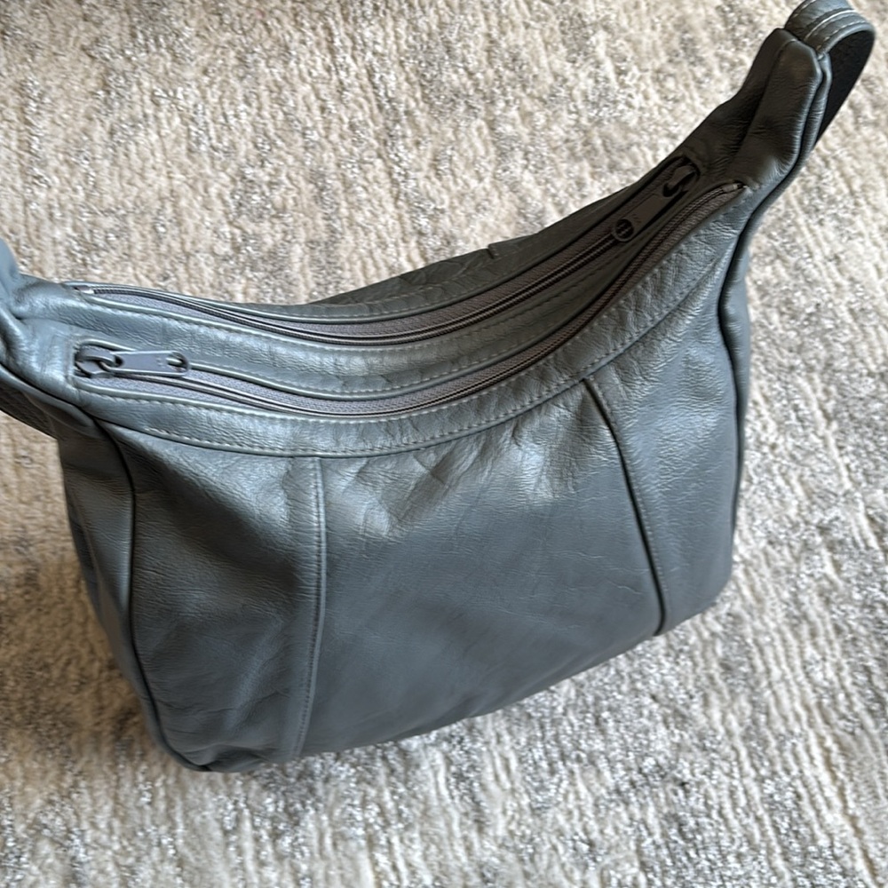 Grey leather shoulder bag